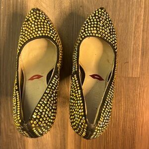 Studded Yellow and Black Women's Shoes